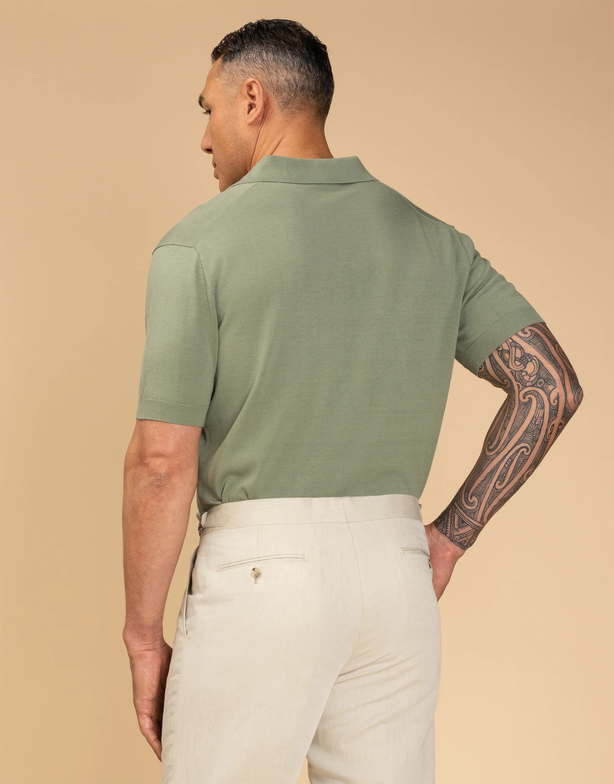 Amalfi Sage Green Knitted Polo - Image 4