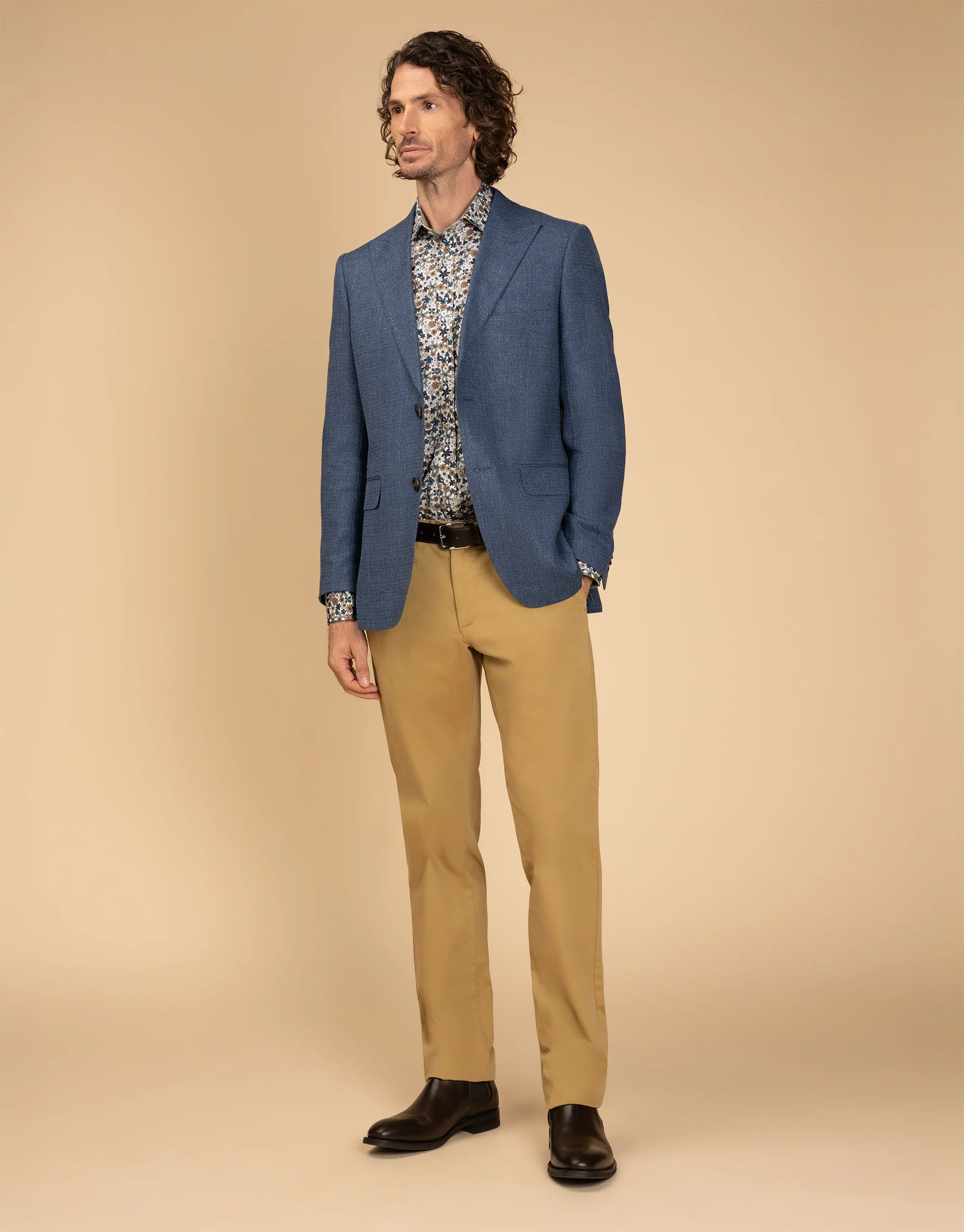 Barbican Teal Blue & Brown Floral Print Shirt - Image 4