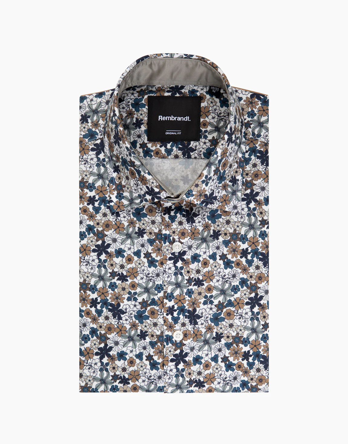 Barbican Teal Blue & Brown Floral Print Shirt - Image 7