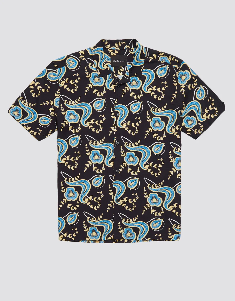 Ben Sherman Block Floral Print Black Short Sleeve Shirt - Image 7