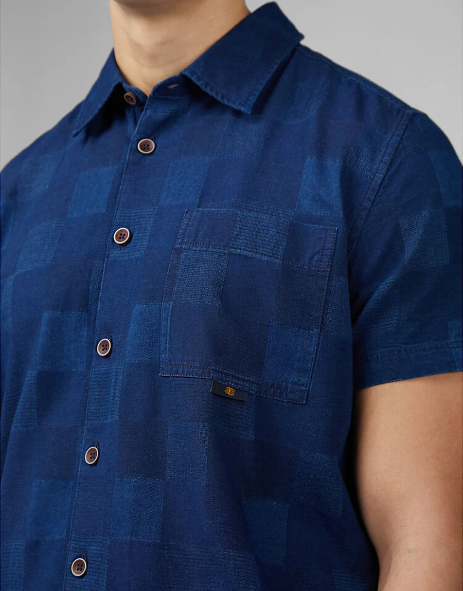 Ben Sherman Indigo Check Dark Navy Short Sleeve Shirt - Image 2