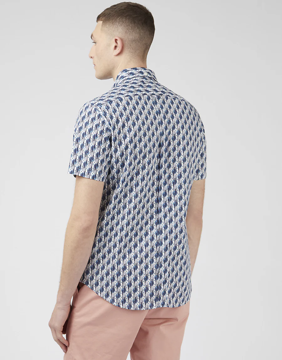 Ben Sherman Retro Print Blue Shadow Short Sleeve Shirt - Image 3