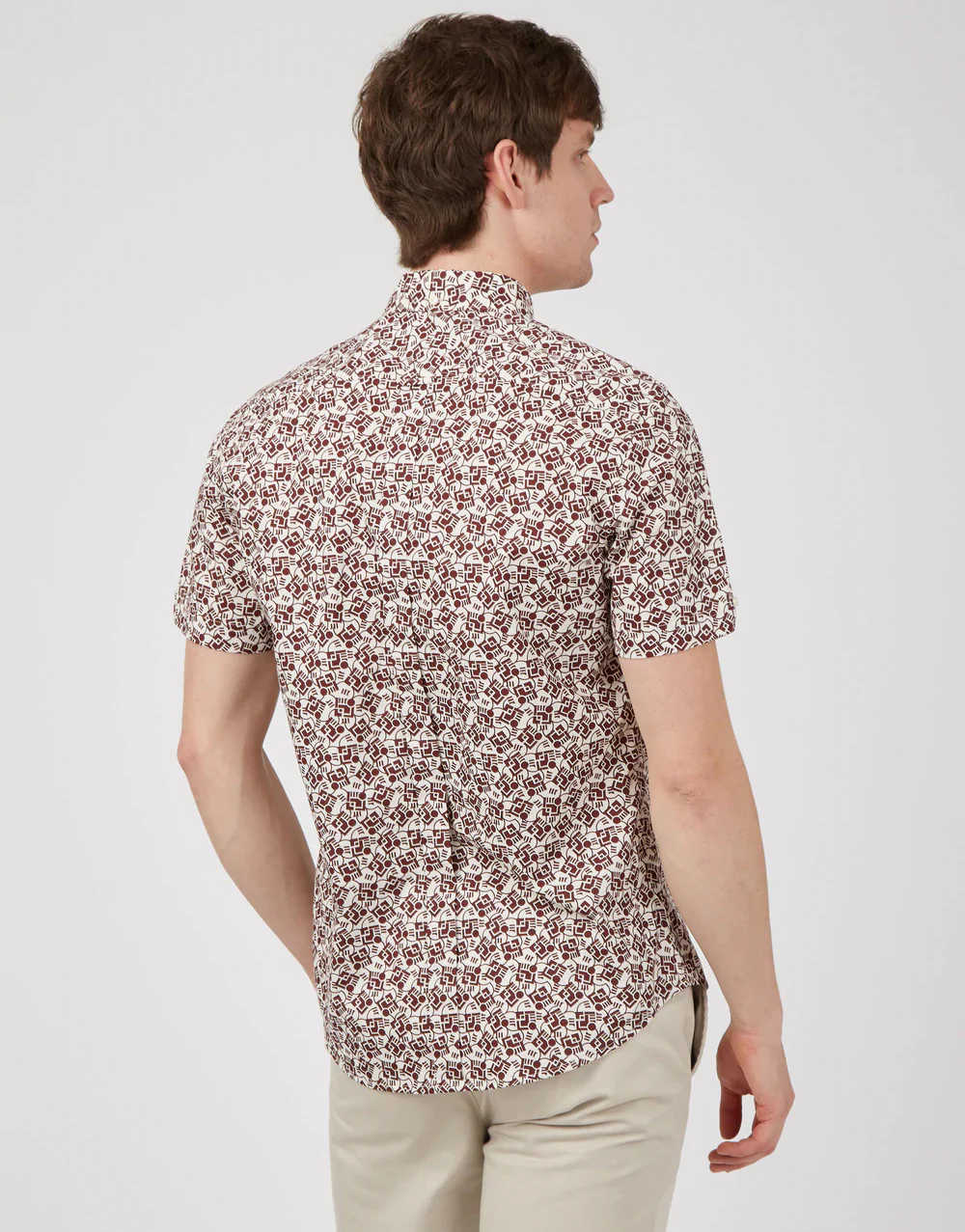 Ben Sherman Retro Print Claret Short Sleeve Shirt - Image 4