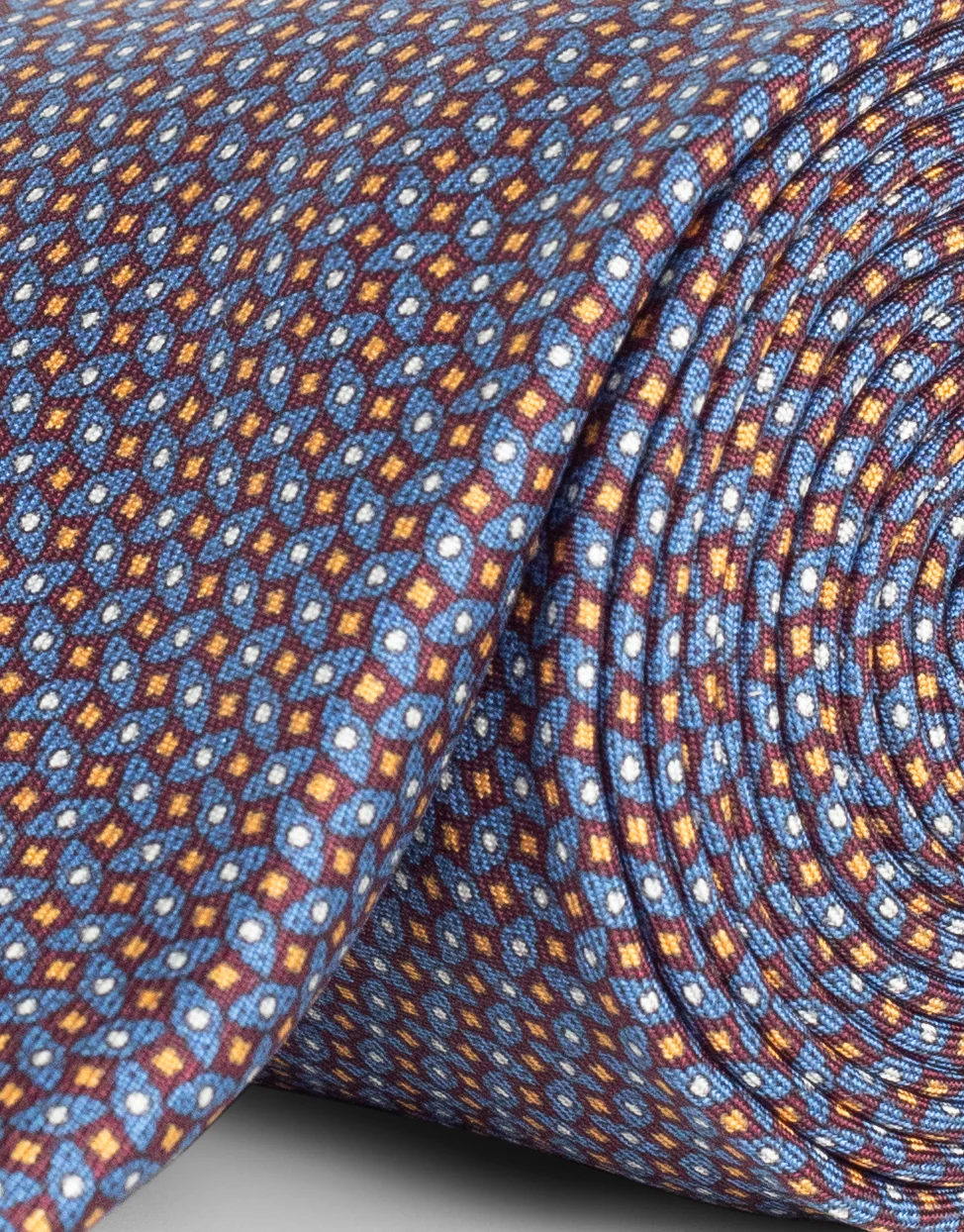 Blue & Brick Geometric Italian Silk Tie - Image 3