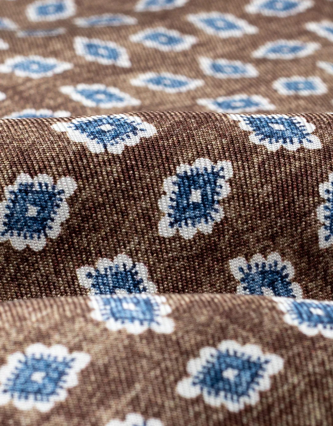 Brown & Blue Diamond Floral Italian Silk Tie - Image 2