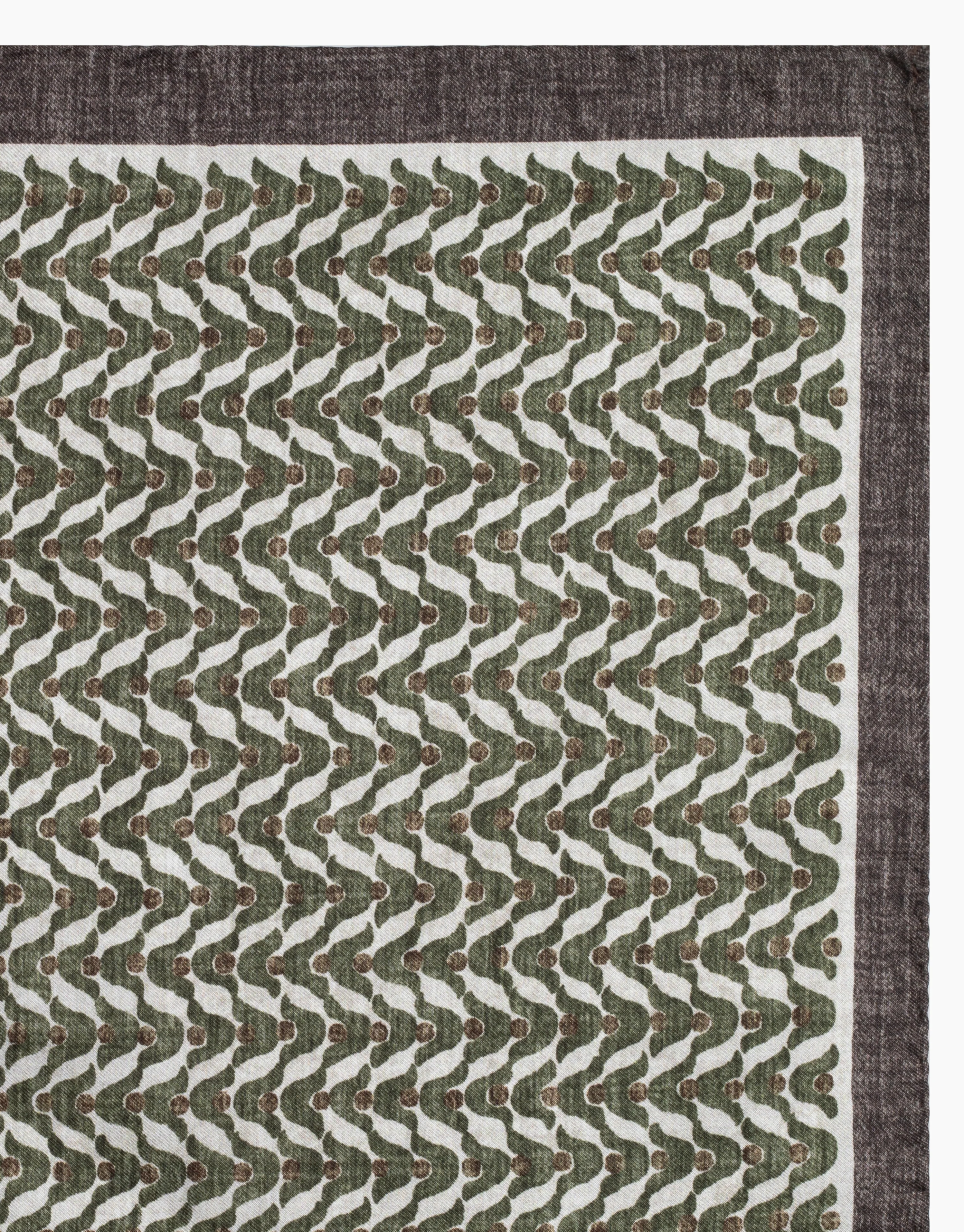 Brown, Cream & Green Geo Italian Silk Pocket Square - Image 4