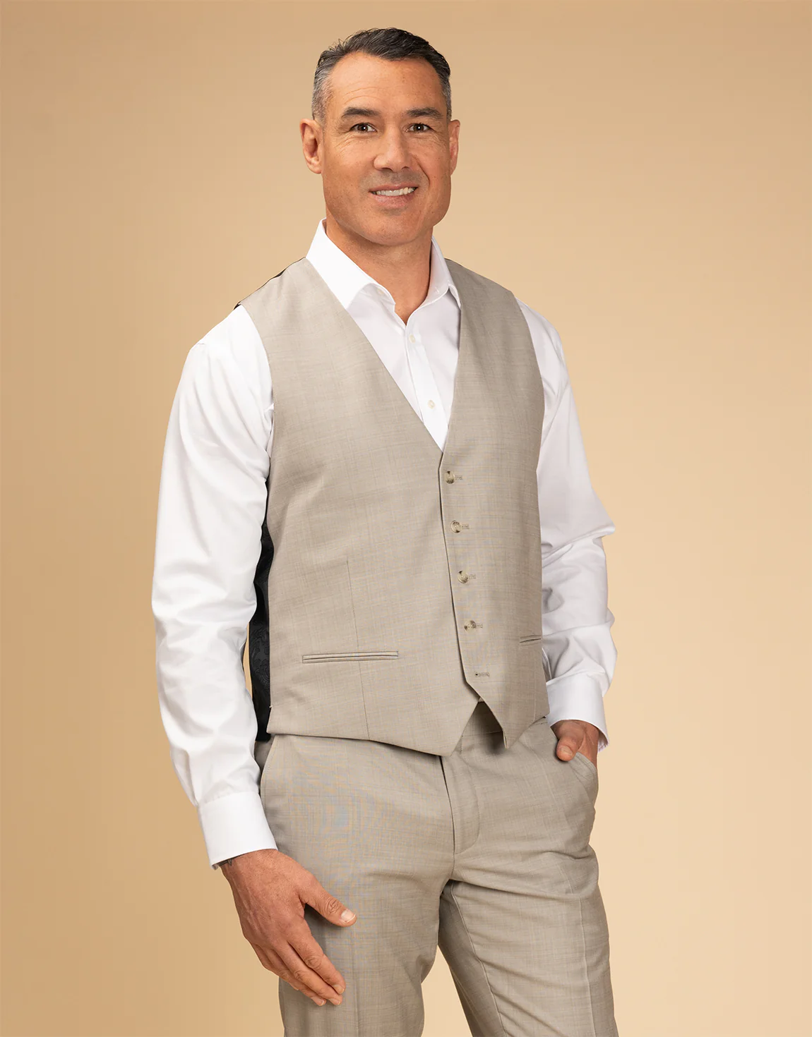 Hire Curtis Beige Sharkskin Waistcoat - Image 2