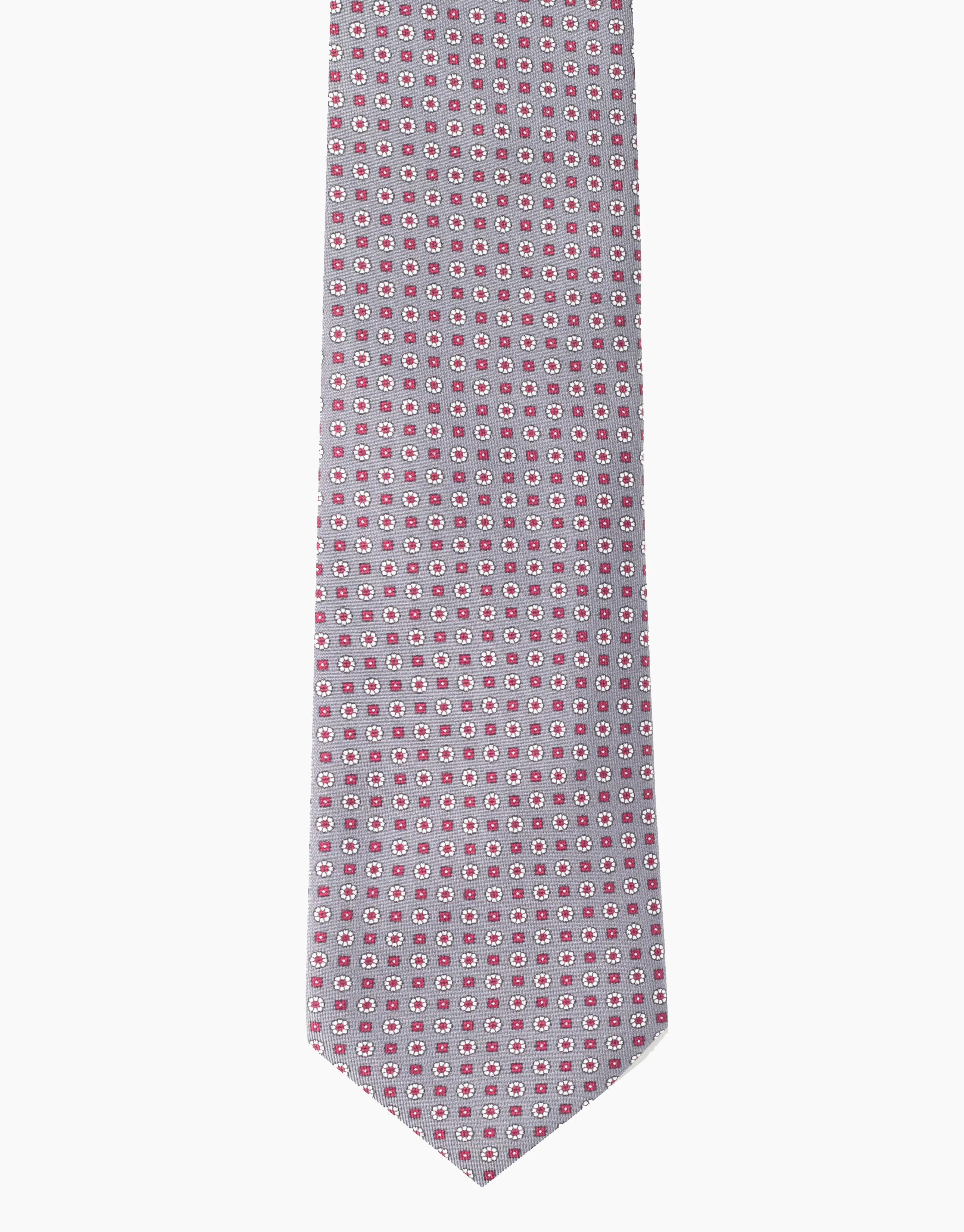 Grey & Pink Floral Geo Italian Silk Tie - Image 2