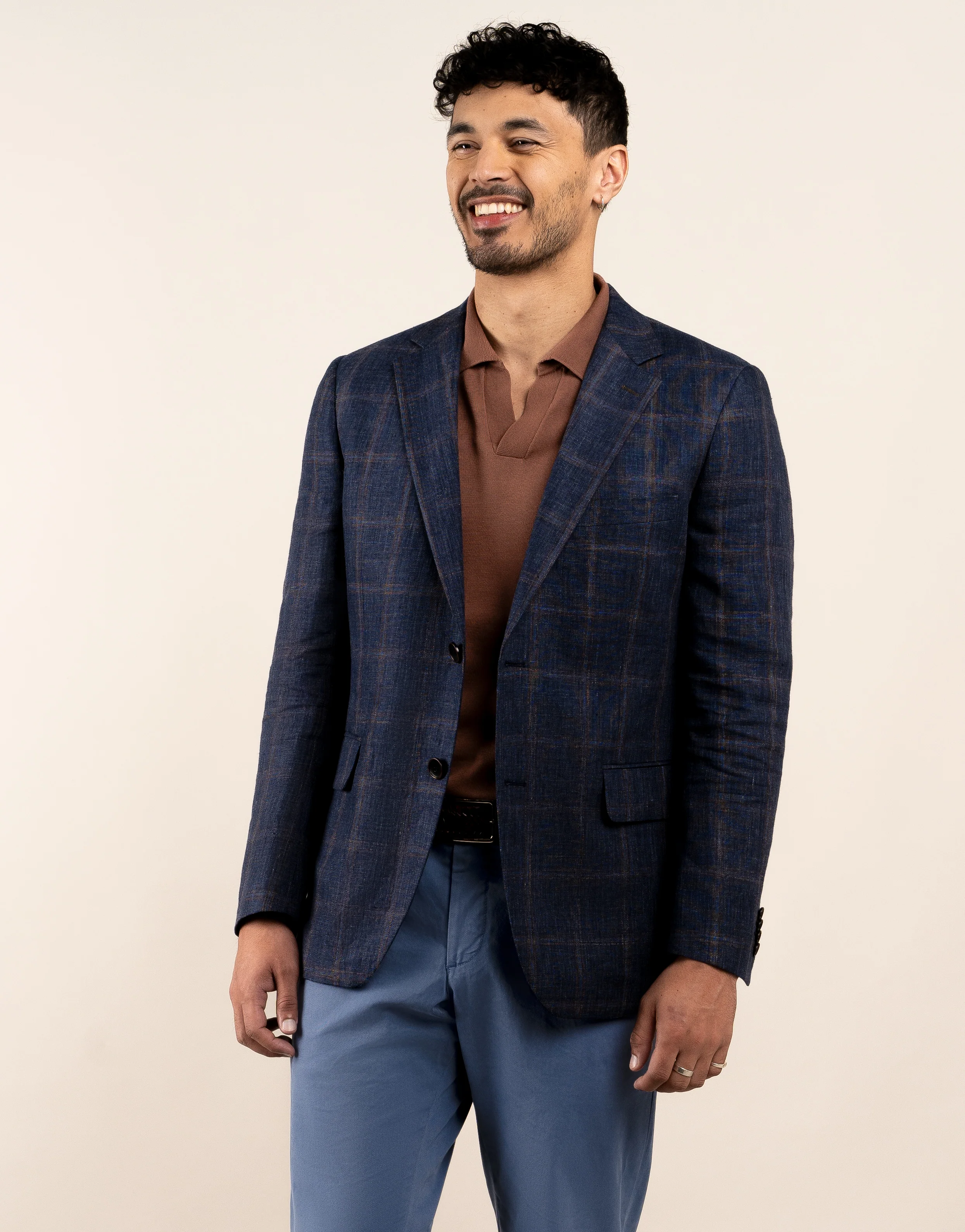 Hawker Navy and Brown Check Blazer - Image 3