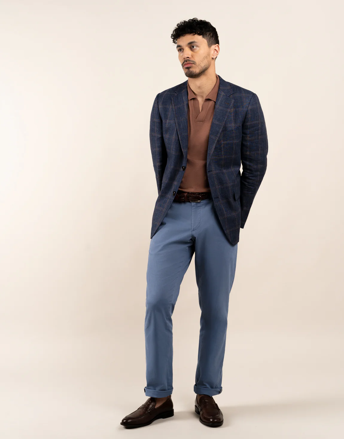 Hawker Navy and Brown Check Blazer - Image 4
