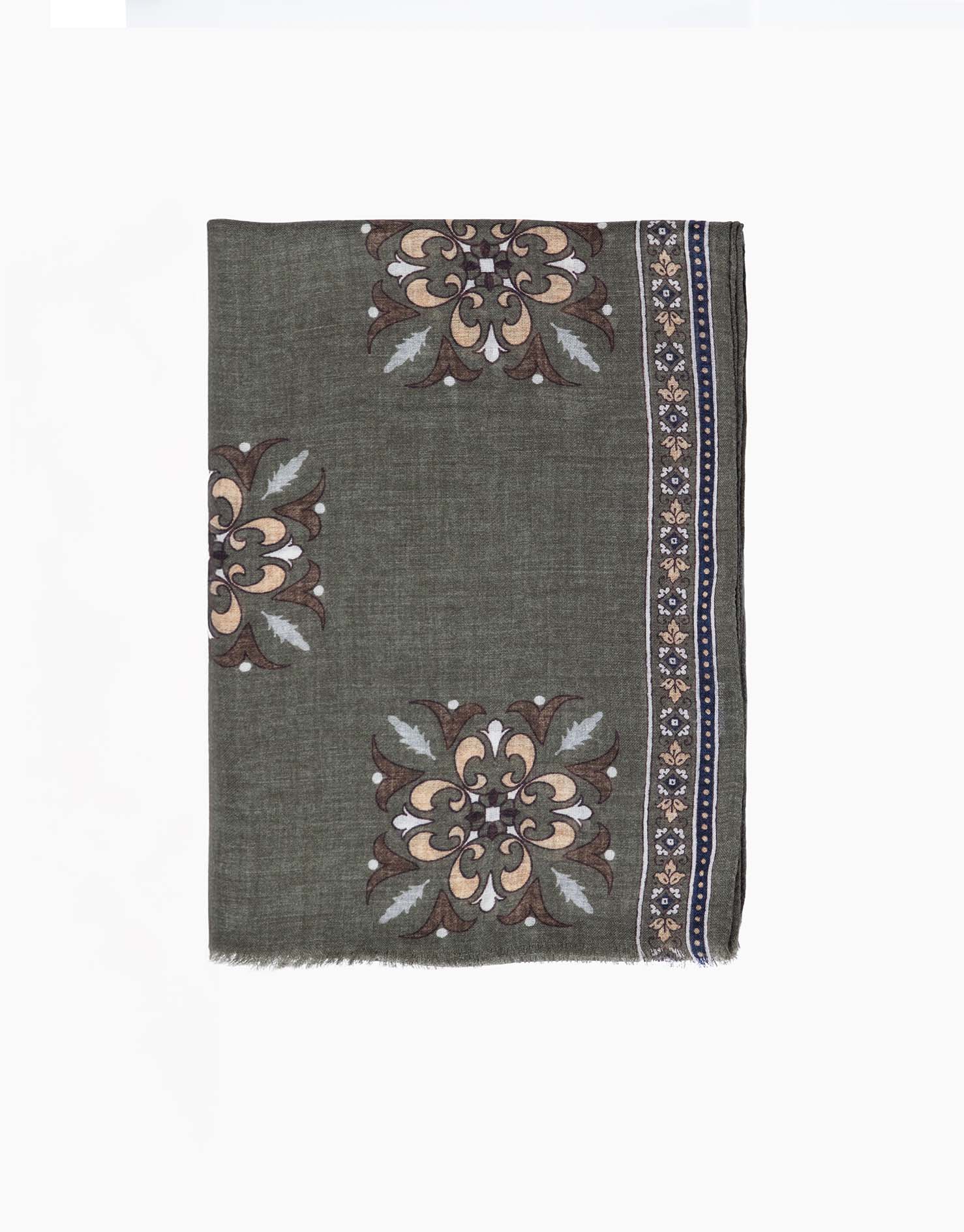 Khaki & Brown Medallion Italian Wool Scarf - Image 5