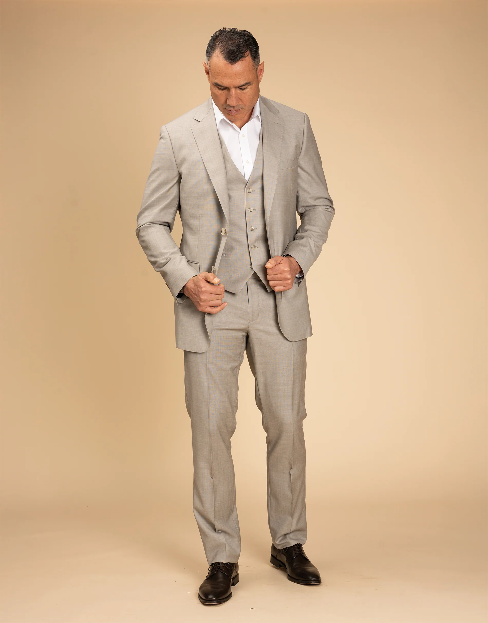 Hire Lautner Beige Sharkskin Trouser - Image 5