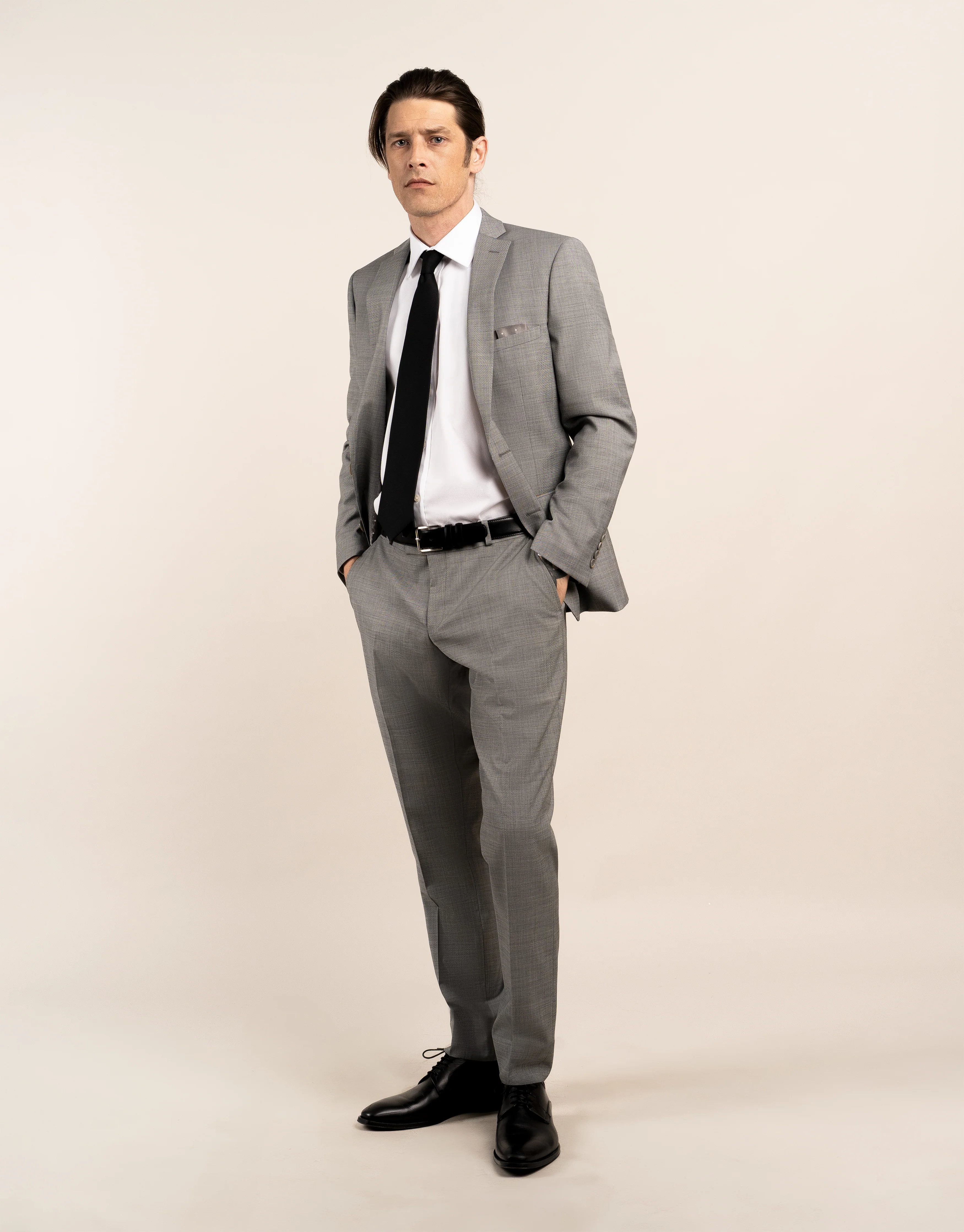 Hire Lautner Light Grey Sharkskin Suit Trouser - Image 4