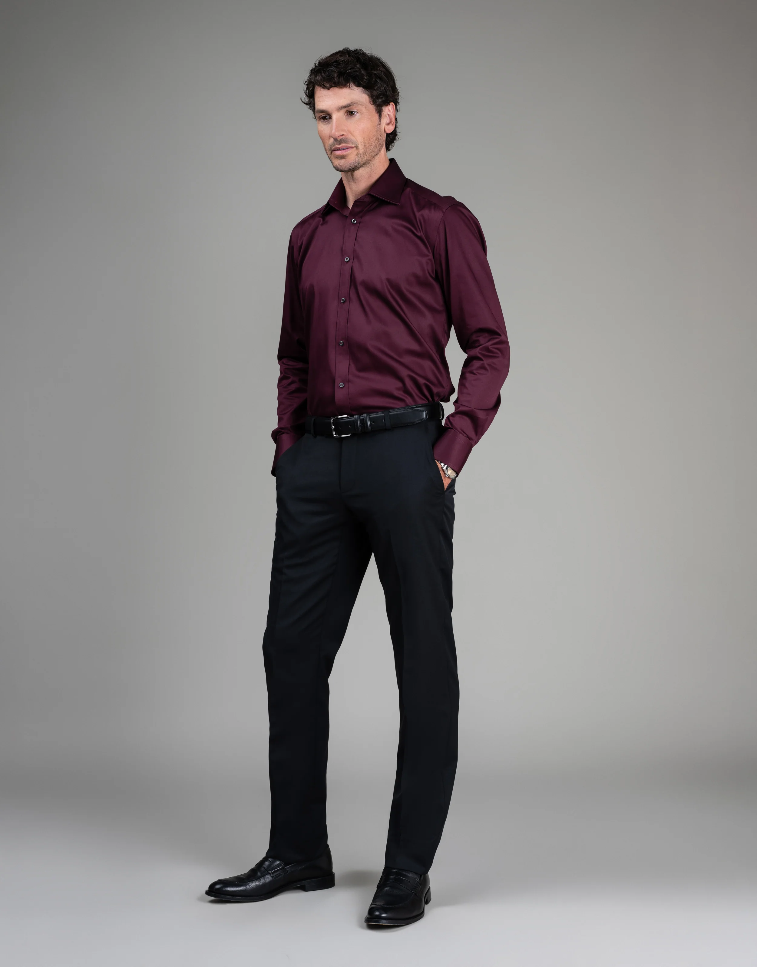 London Burgundy Sateen Shirt - Image 3