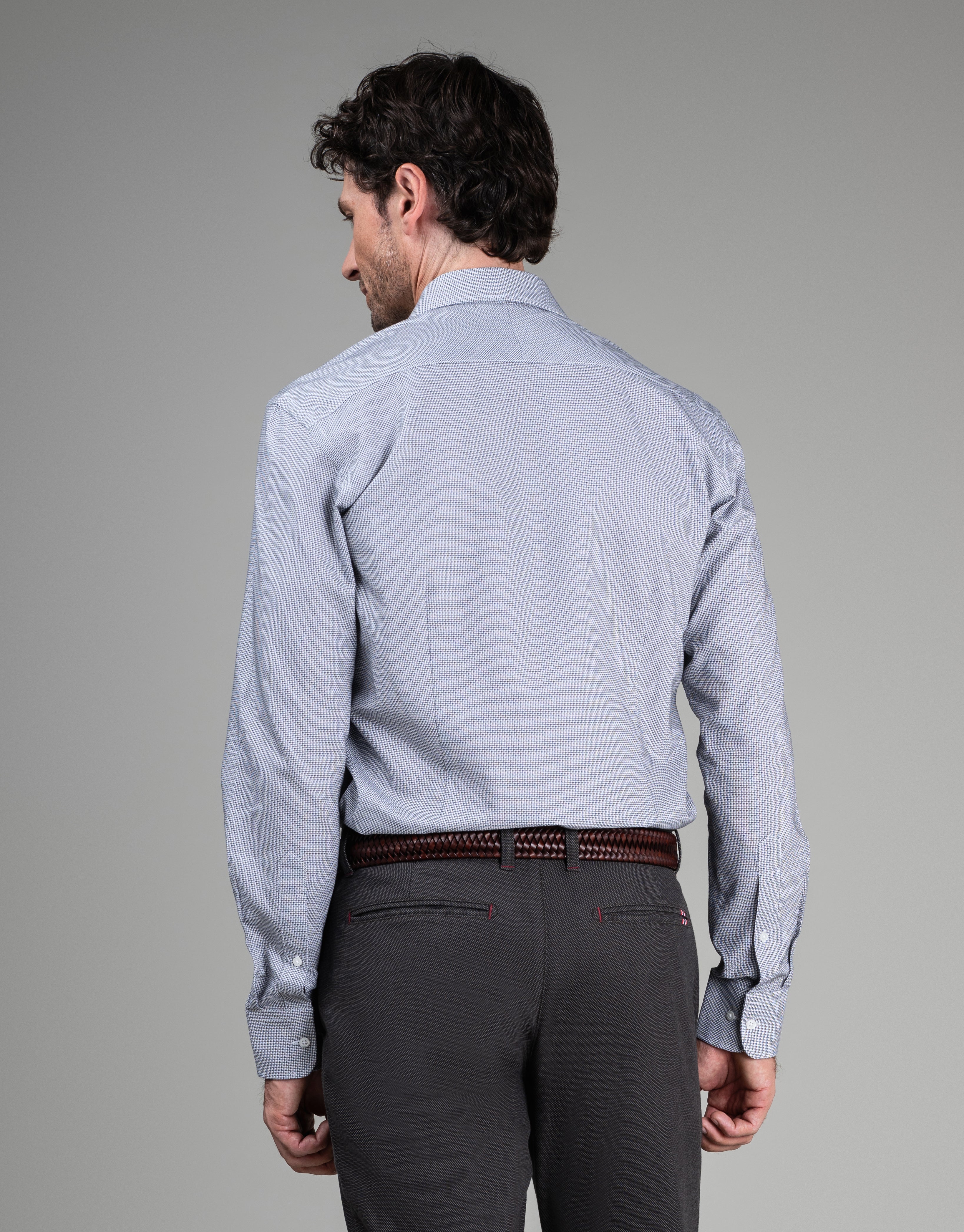 London Grey & Navy Textured Shirt - Image 4