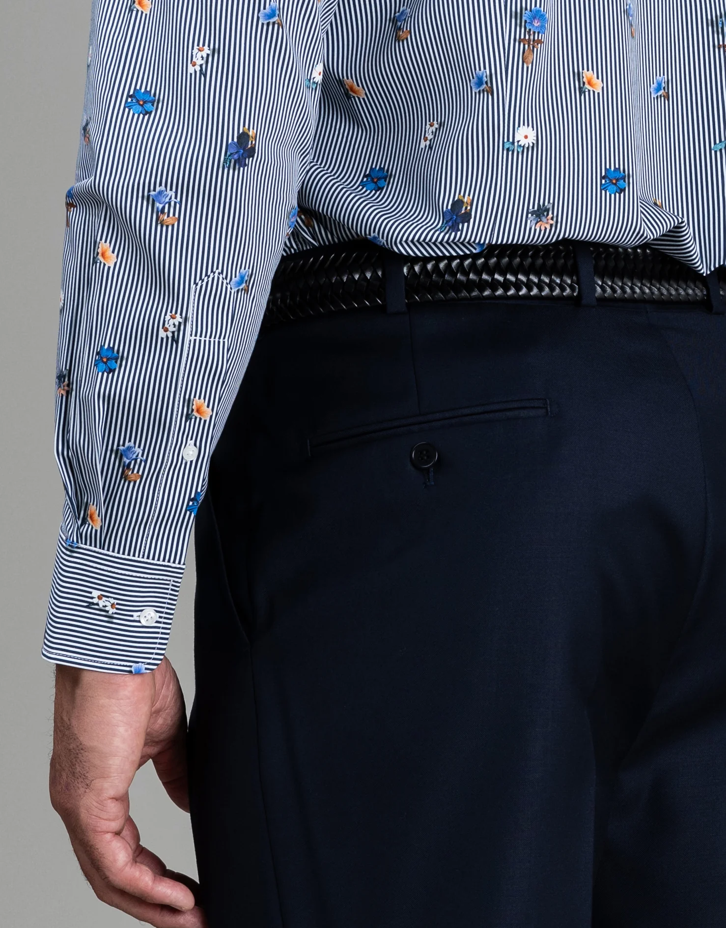 London Navy Floral Stripe Print Shirt - Image 7