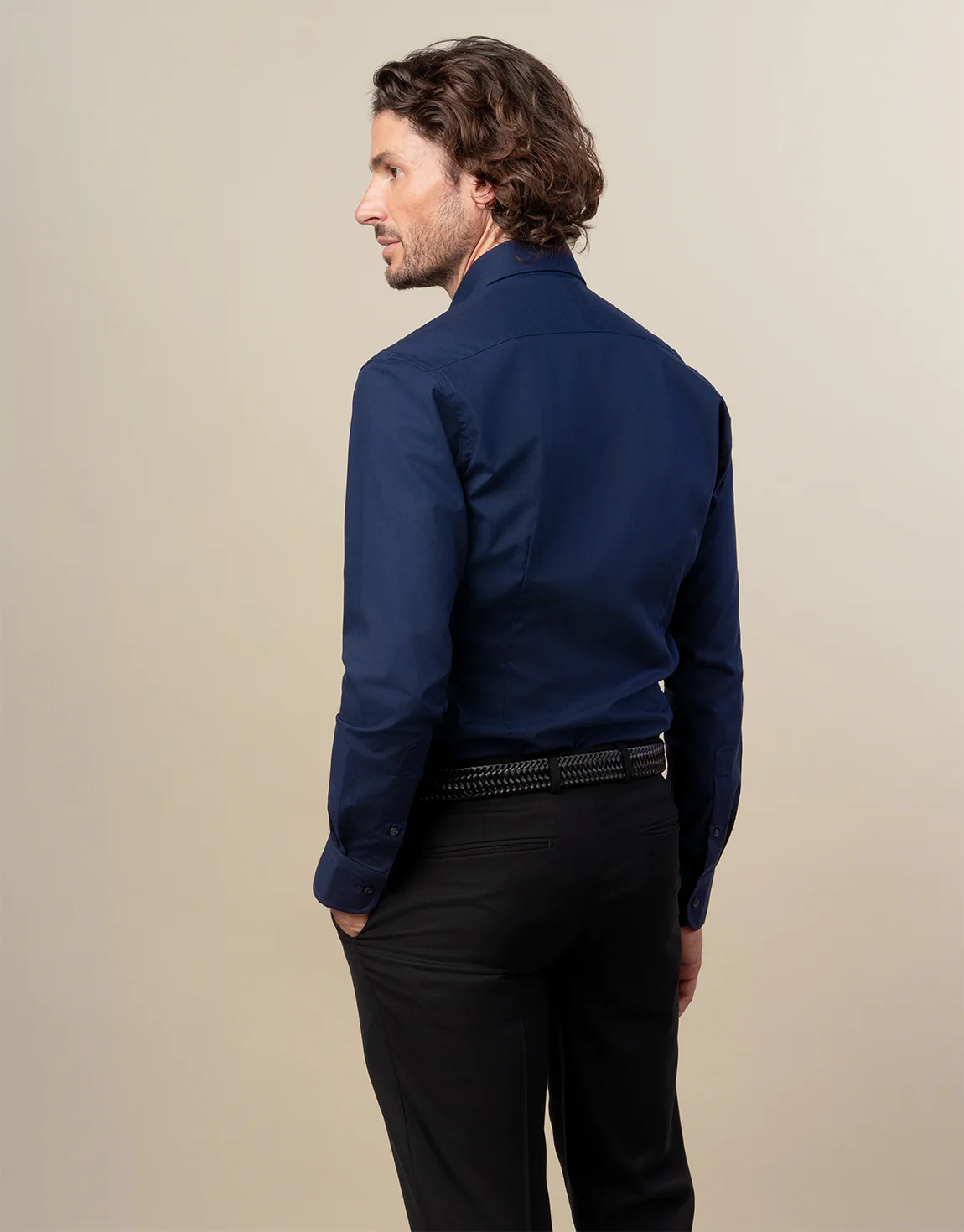 London Navy Plain Poplin Shirt - Image 3