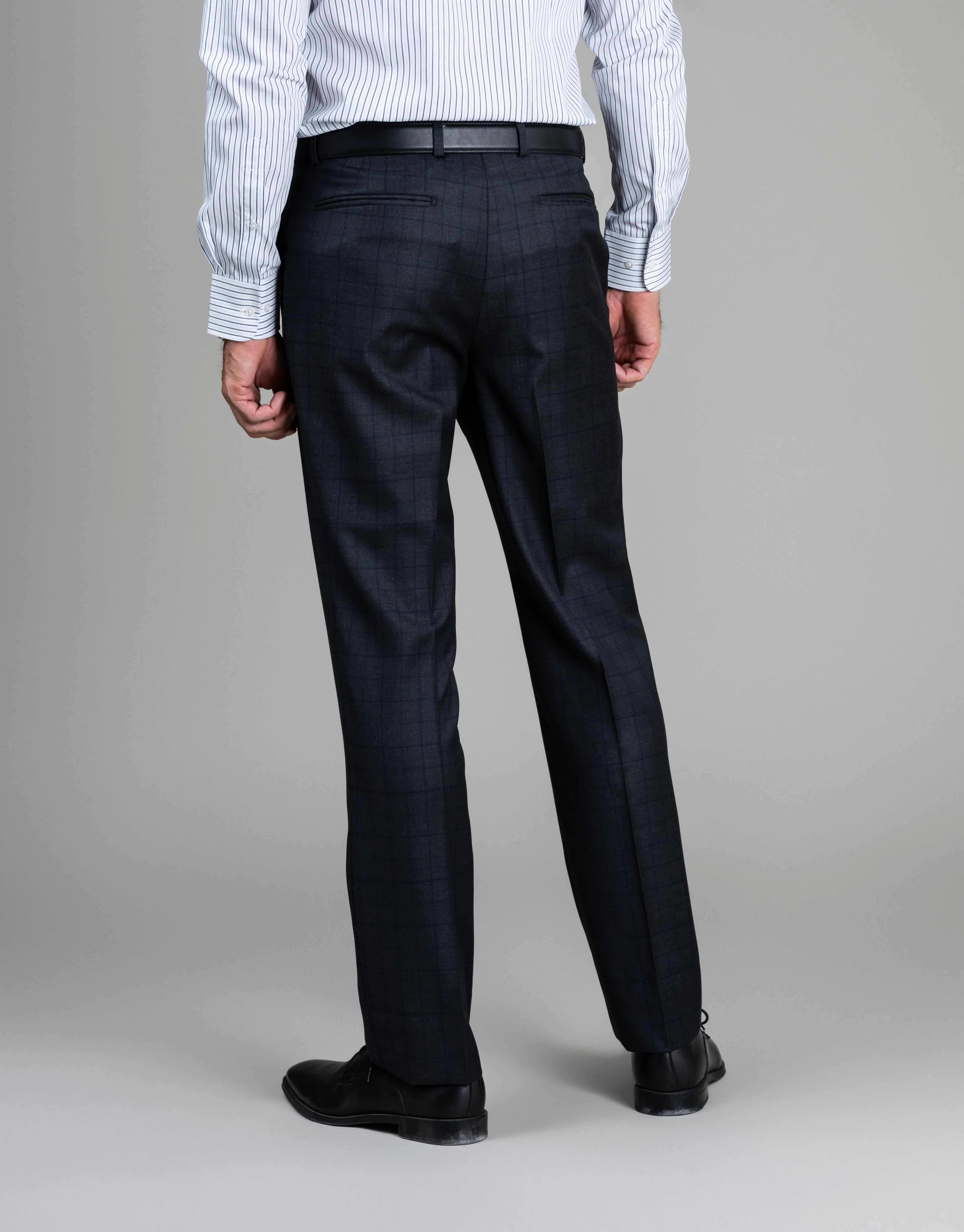 Lotus Charcoal Grey & Blue Check Trouser - Image 3