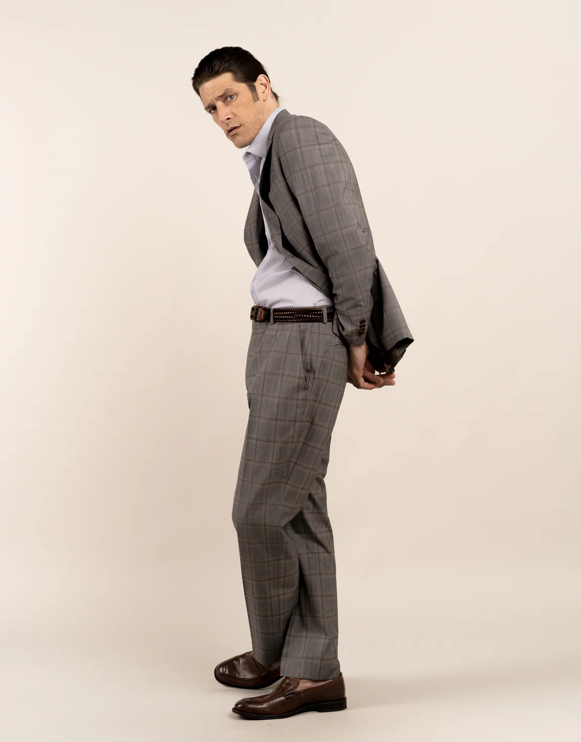 Lotus Grey and Brown Check Suit Trouser - Image 3