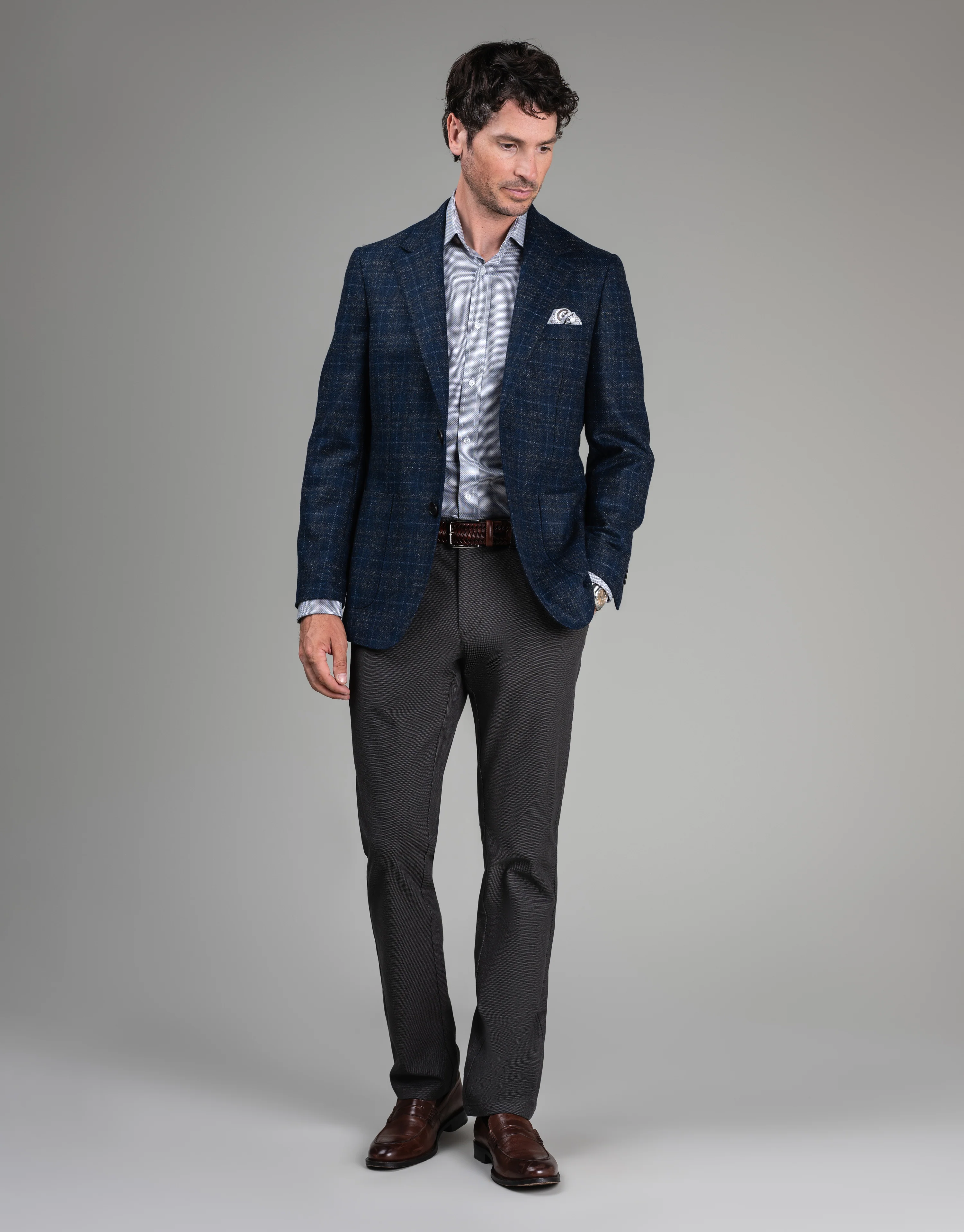 Malta Navy & Brown Check Blazer - Image 4