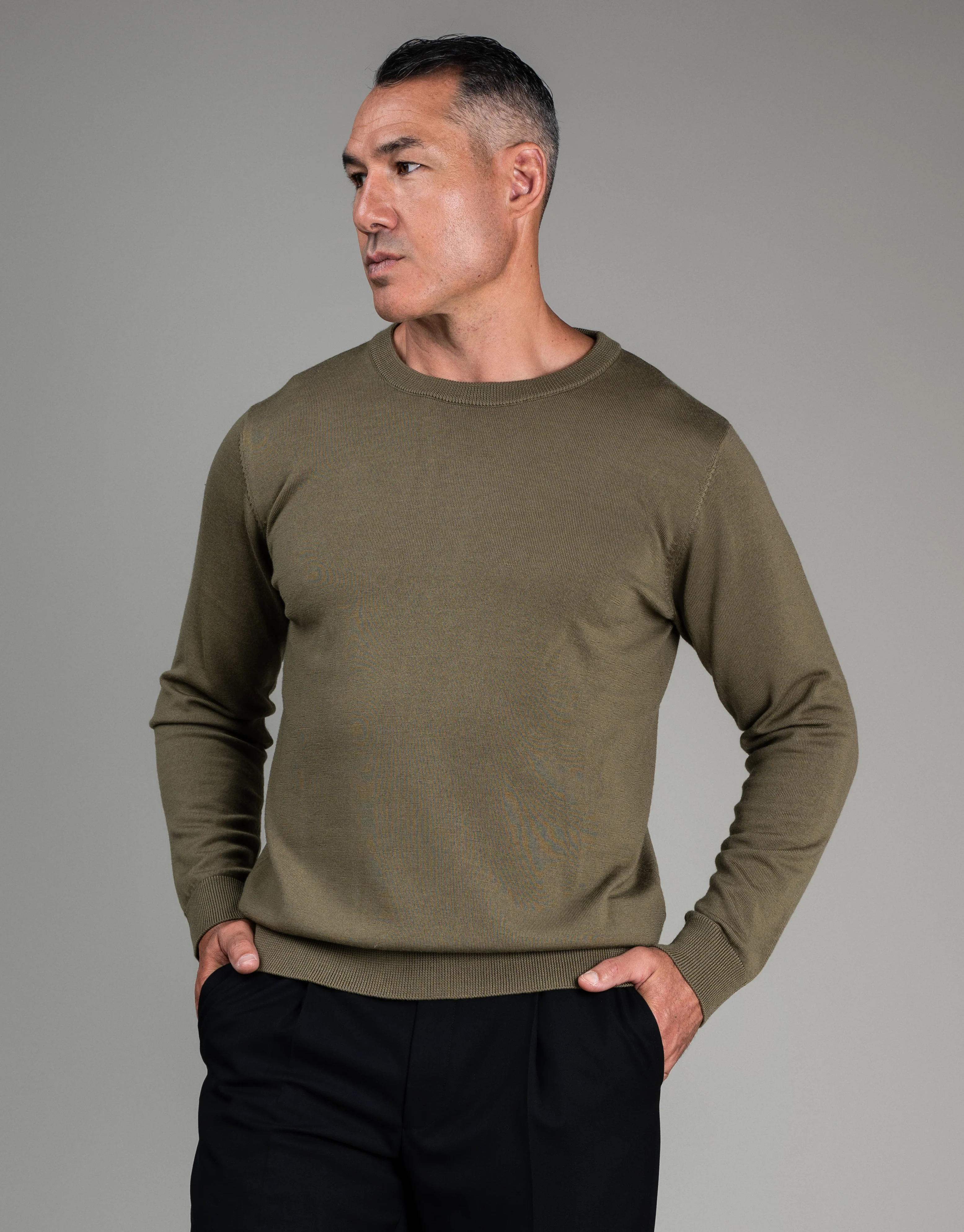 Naseby Olive Green Crew Neck Jersey - Image 2