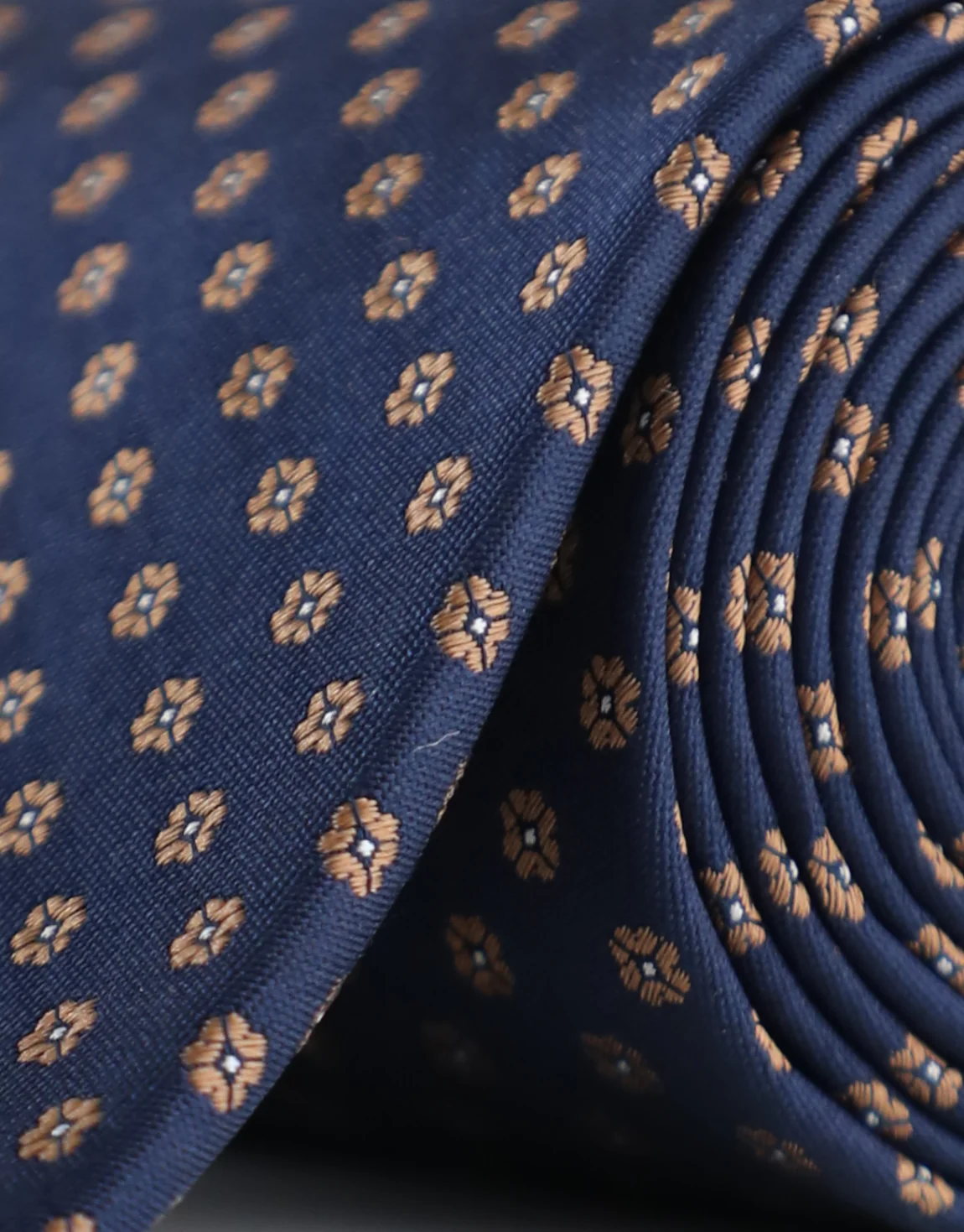 Navy & Brown Floral Geometric Silk Tie - Image 2