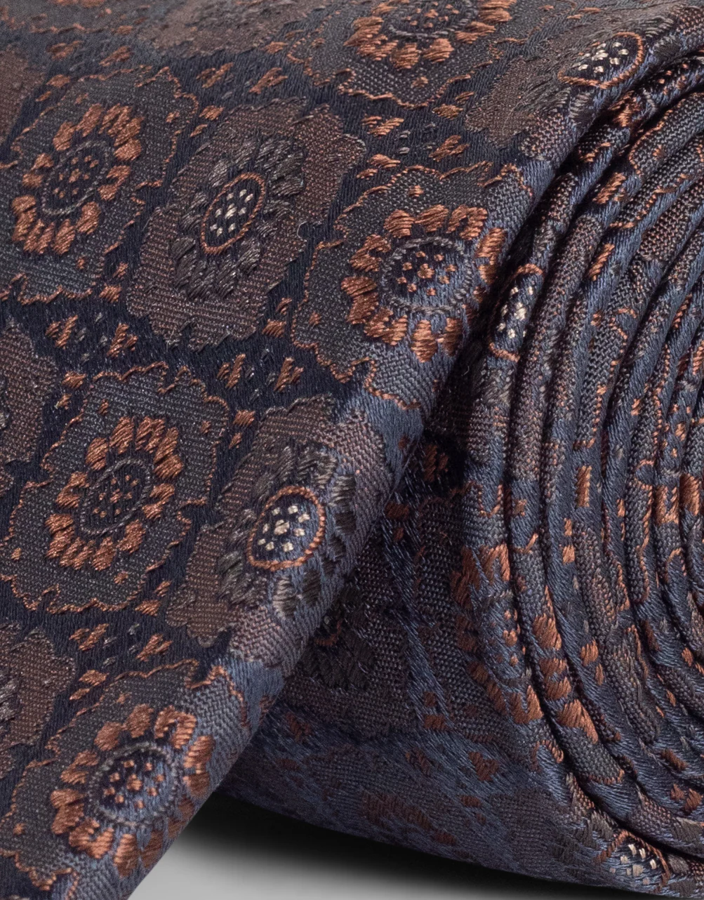 Navy & Rust Floral Italian Silk Tie - Image 4