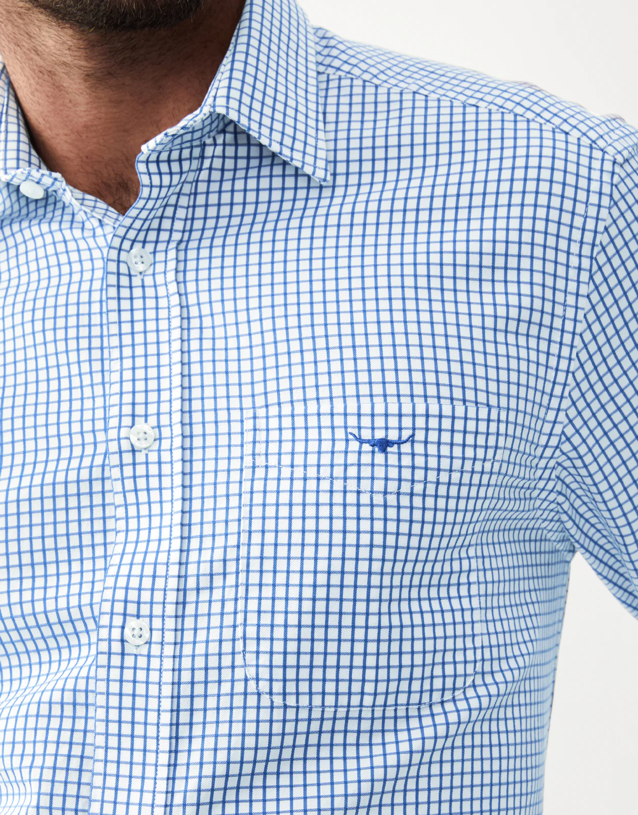 R.M. Williams Collins White & Blue Twill Check Shirt - Image 5