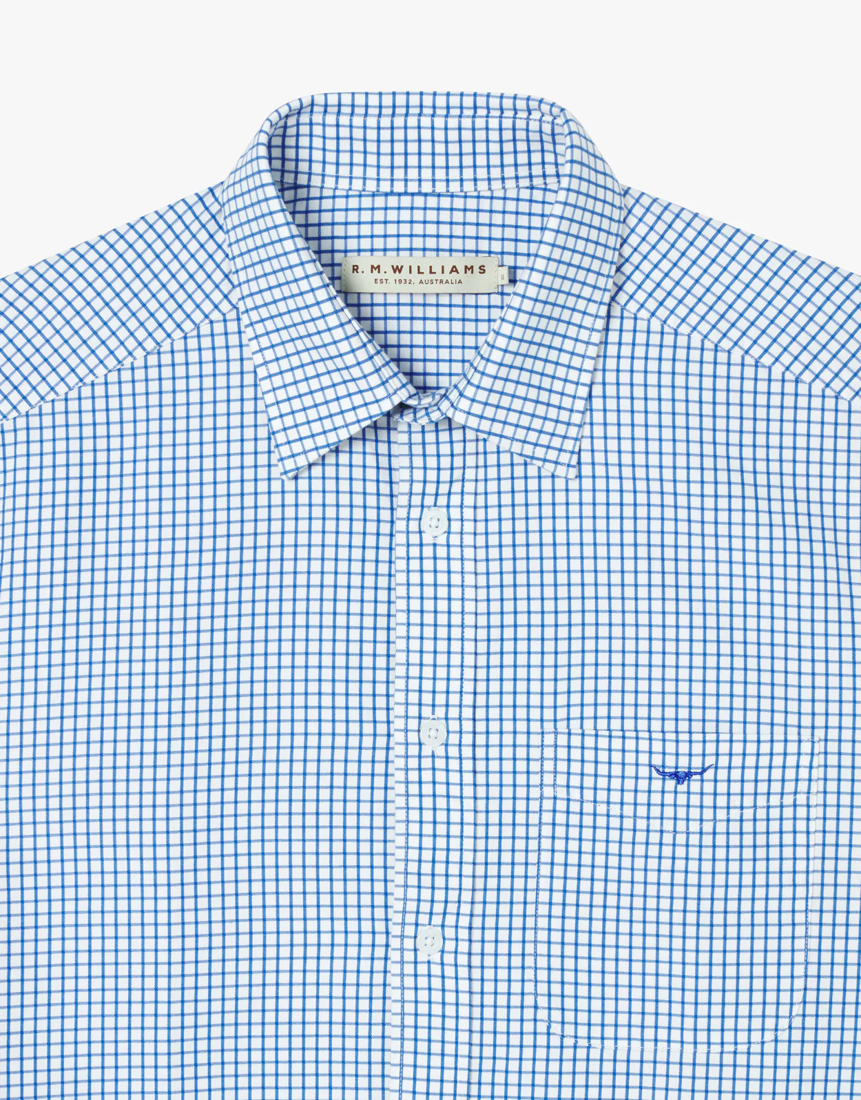 R.M. Williams Hervey White & Blue Short Sleeve Shirt - Image 8