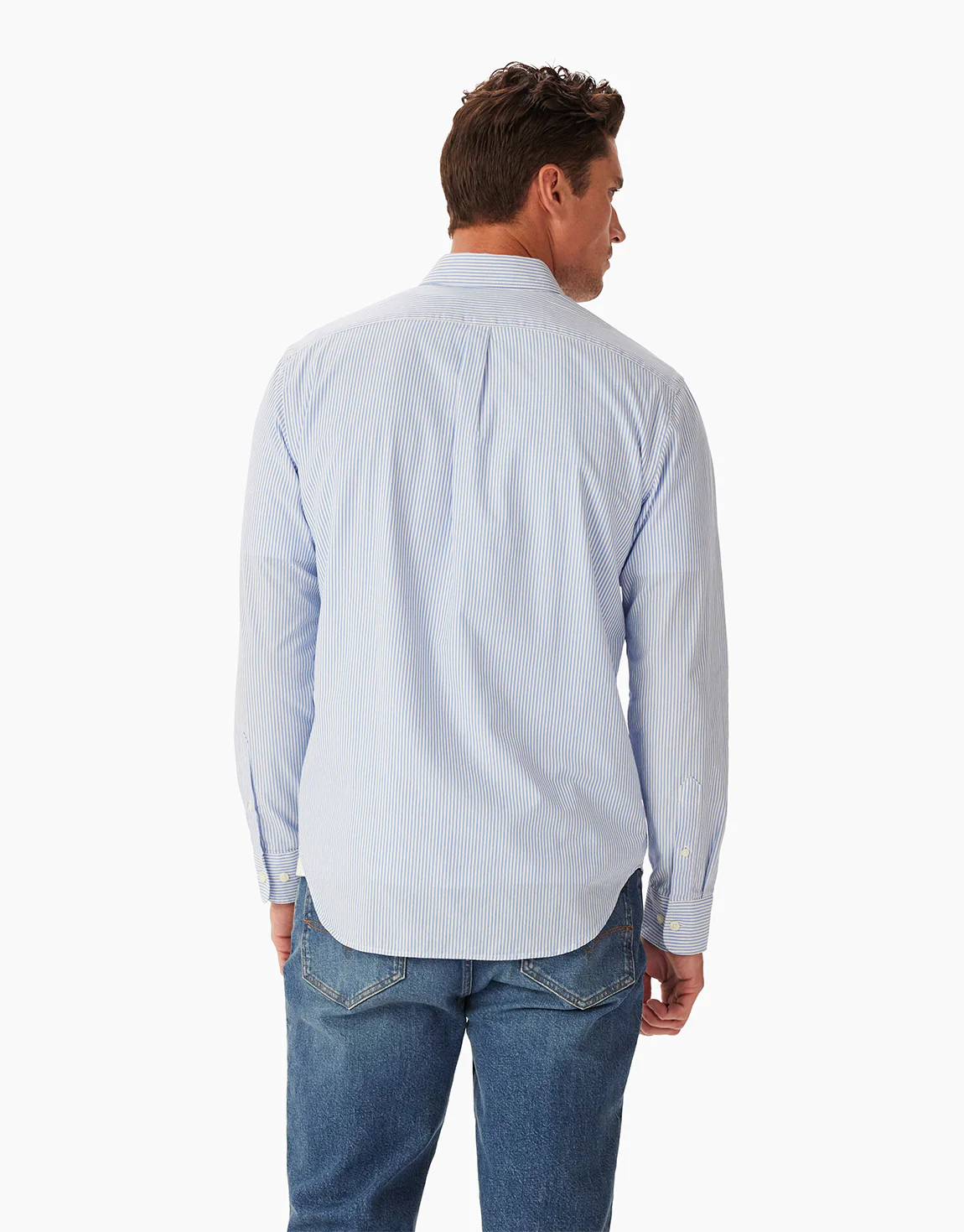 R.M. Williams Regular Poplin Blue White Stripe Shirt - Image 3