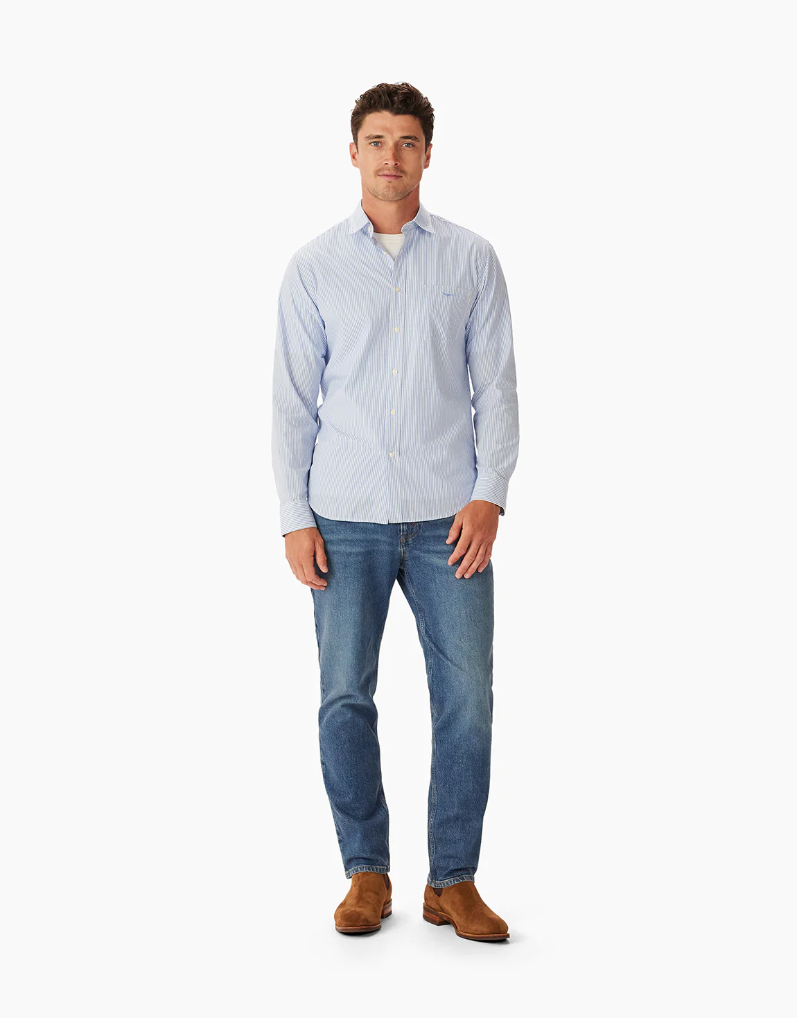 R.M. Williams Regular Poplin Blue White Stripe Shirt - Image 4