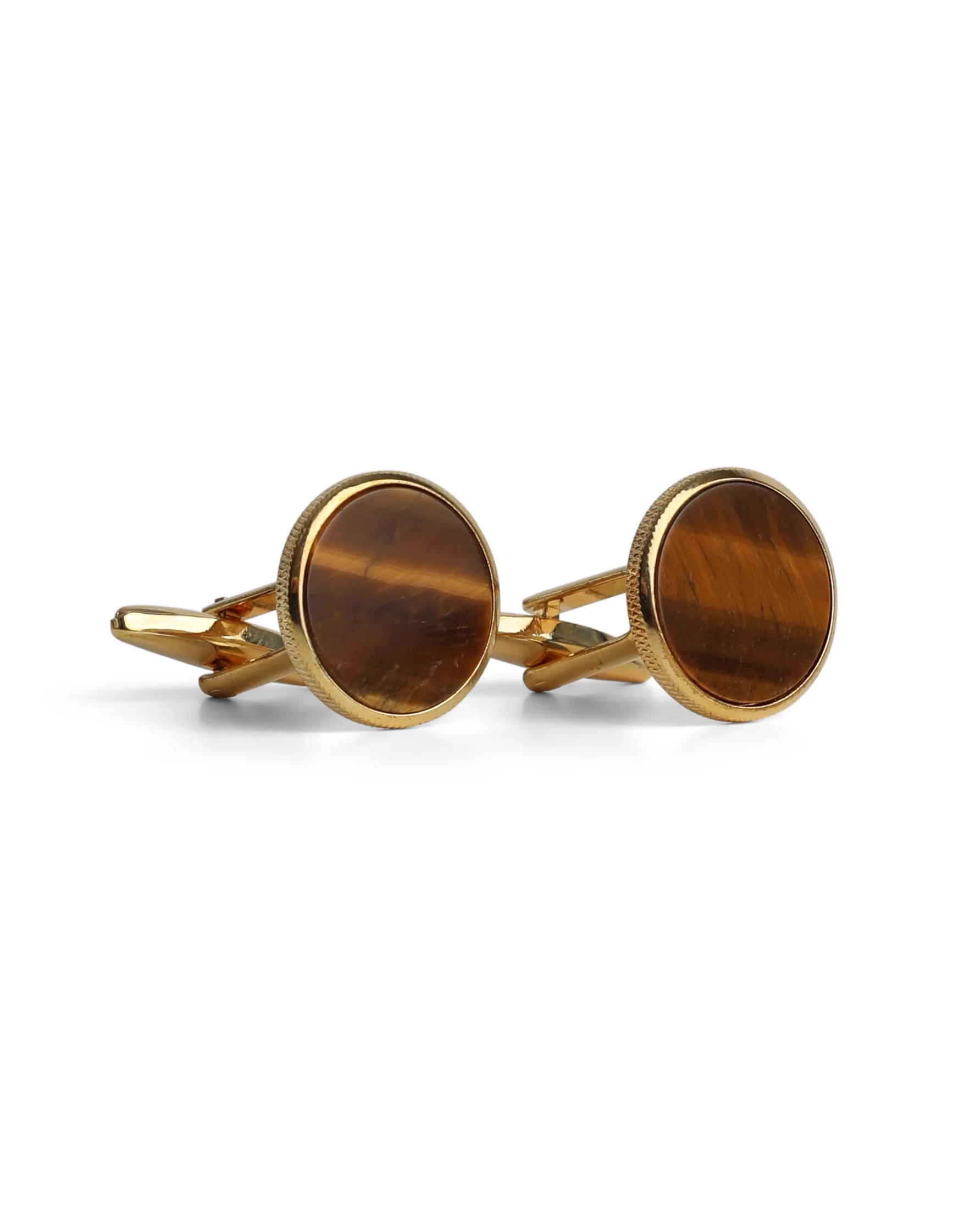 Round Gold with Tiger Eye Cufflink - Image 2