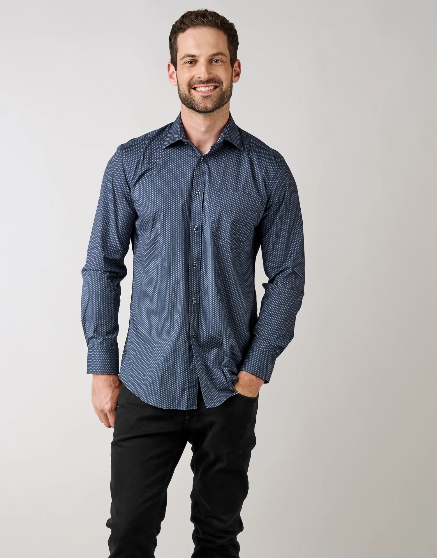 Sinatra Dark Blue Micro-design Shirt - Image 3
