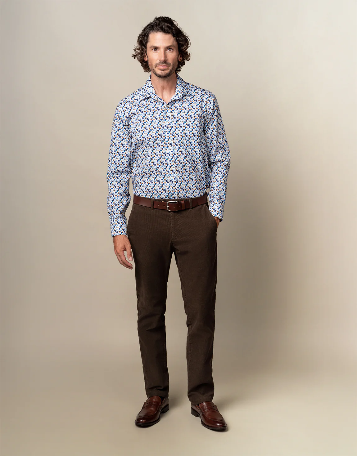 Sinatra White Blue & Beige Geo Print Shirt - Image 3