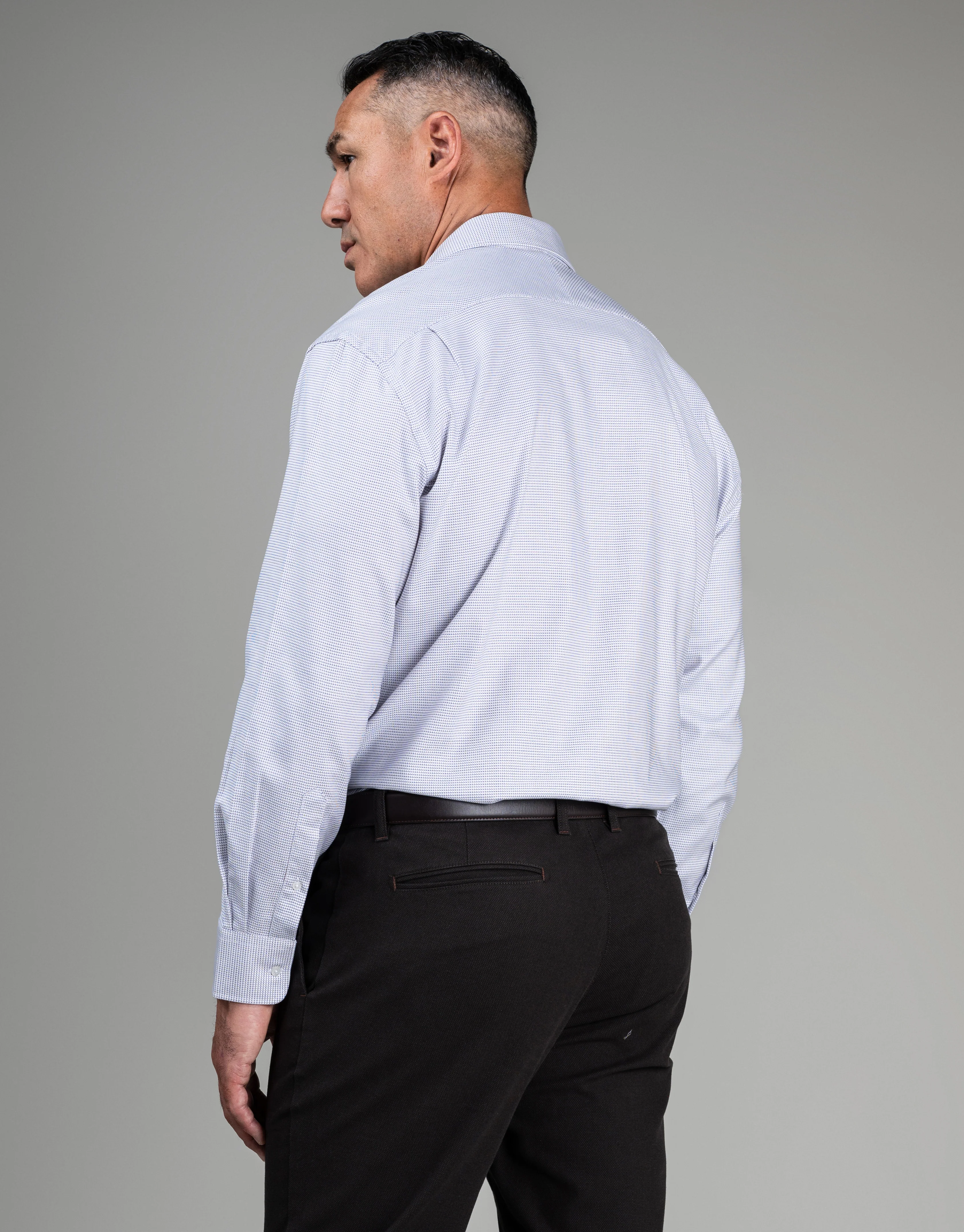 Sinatra White Blue & Brown Micro-design Shirt - Image 2