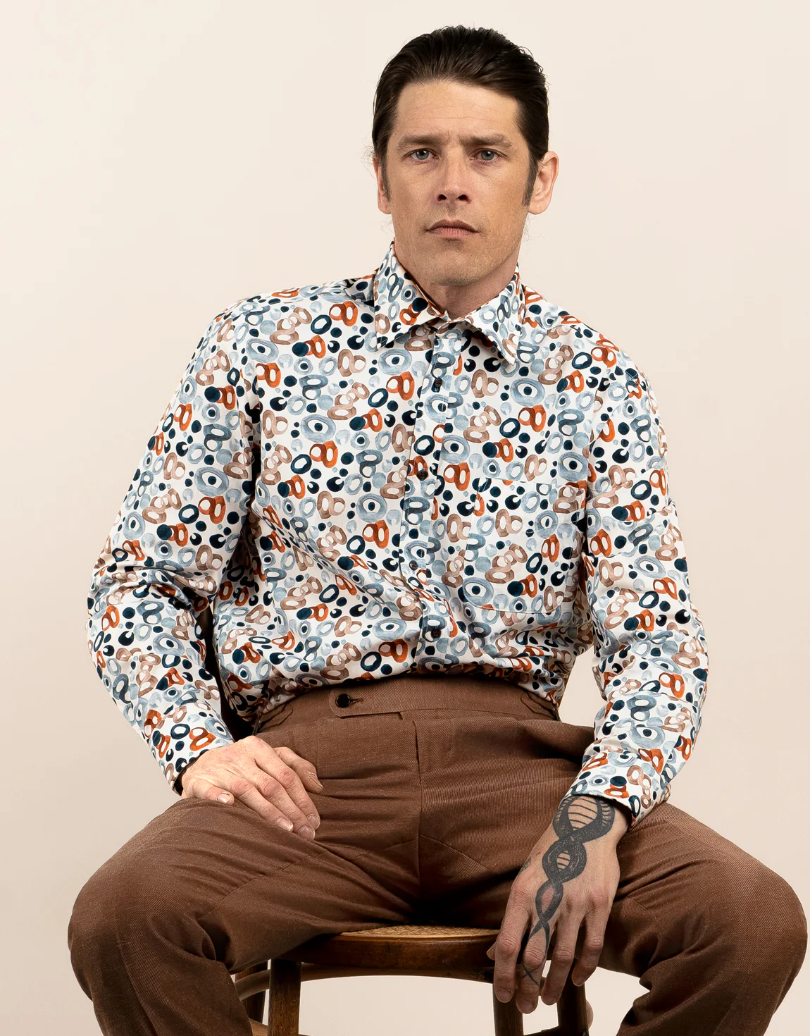 Sinatra White Blue and Rust Geometric Shirt - Image 3