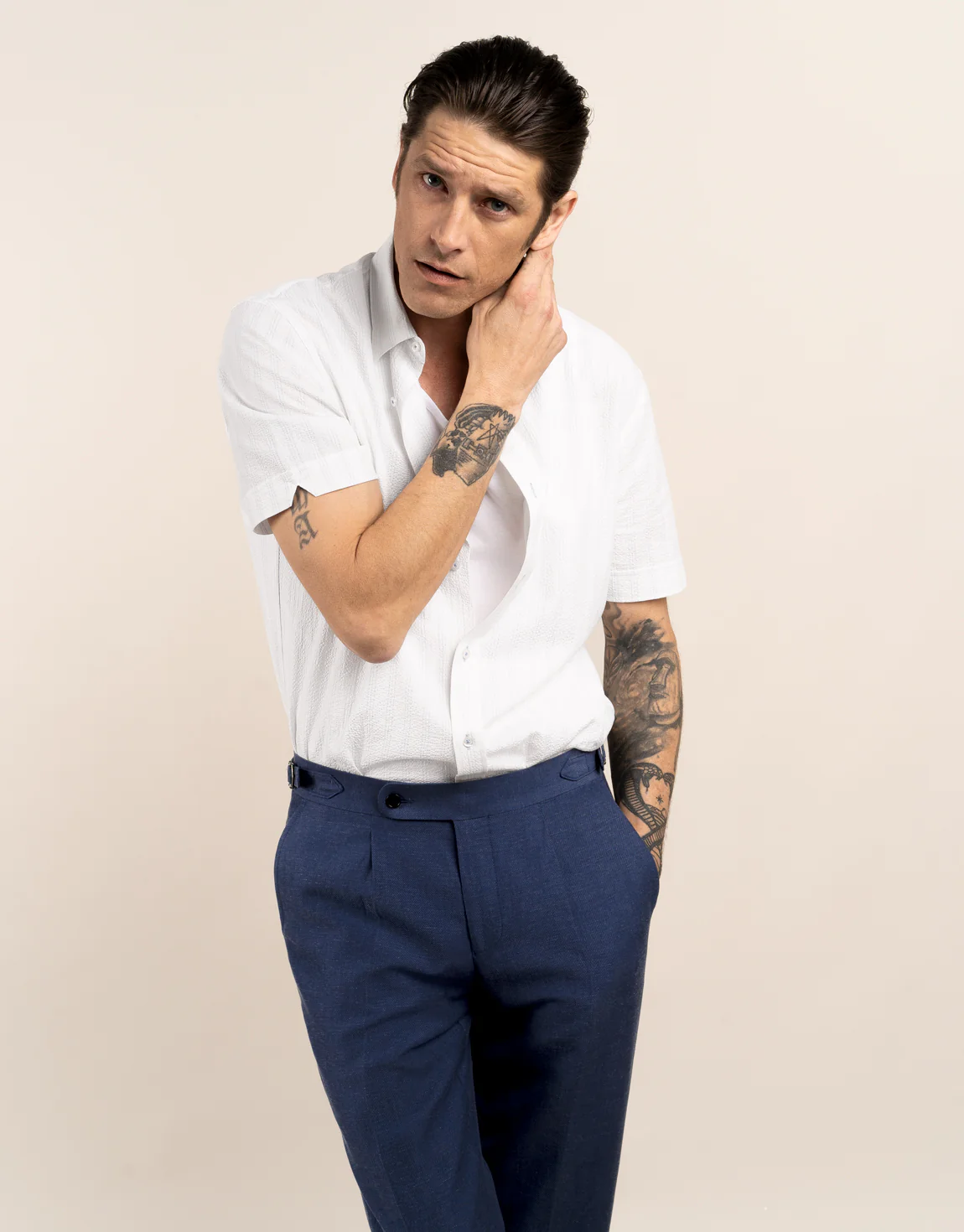 Waihi White Stripe Seersucker Short Sleeve Shirt - Image 3